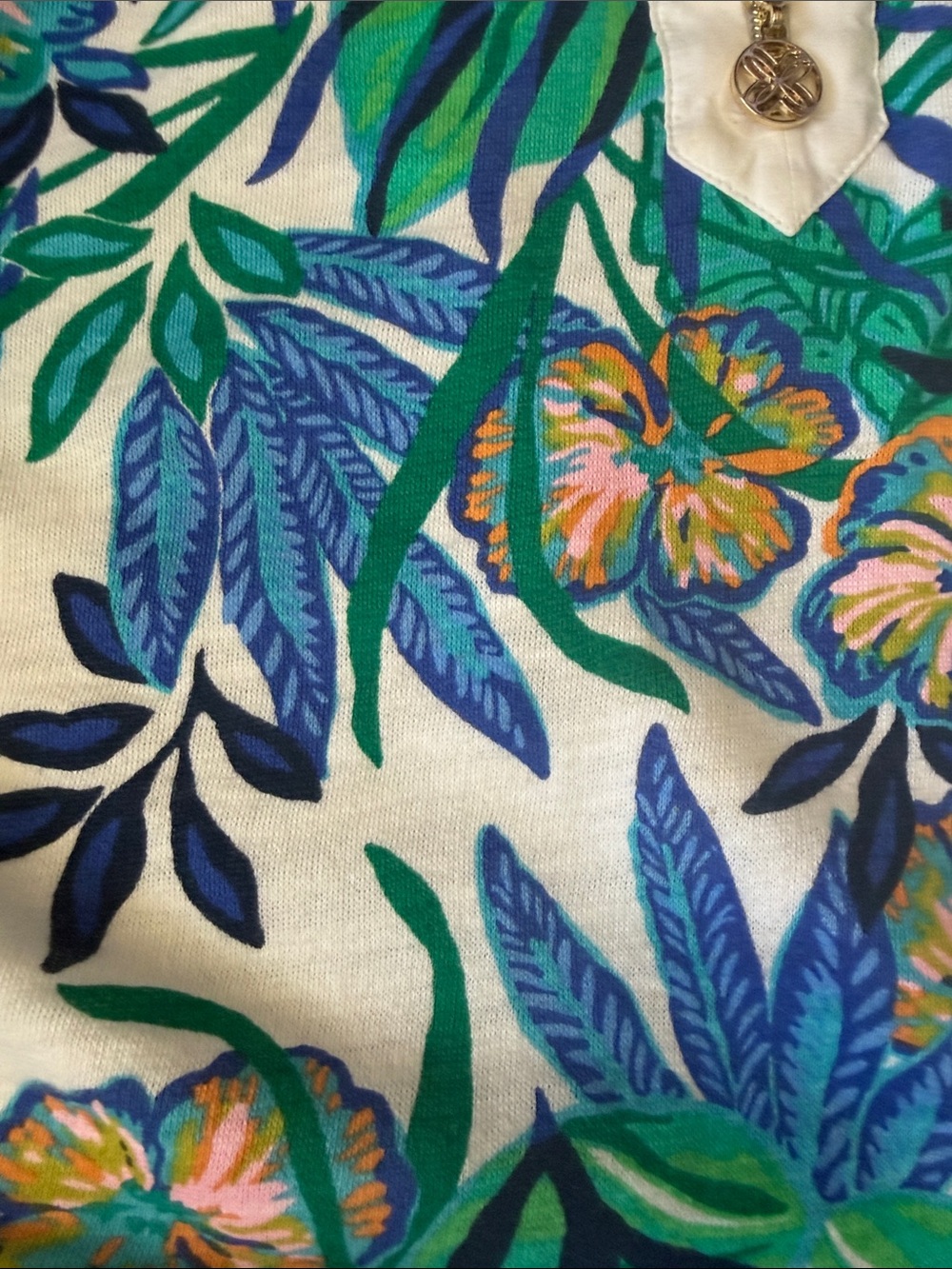 Lilly Pulitzer White Floral Half-Zip Pullover with Blue & Green Leaves - Picture 4 of 5